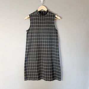Paraphrase Mock Neck Sleeveless Dress Women’s Size Small Dark Gray Plaid Retro
